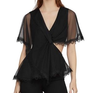 BCBGMAXAZRIA Capelet Cutout Tulle top NWOT